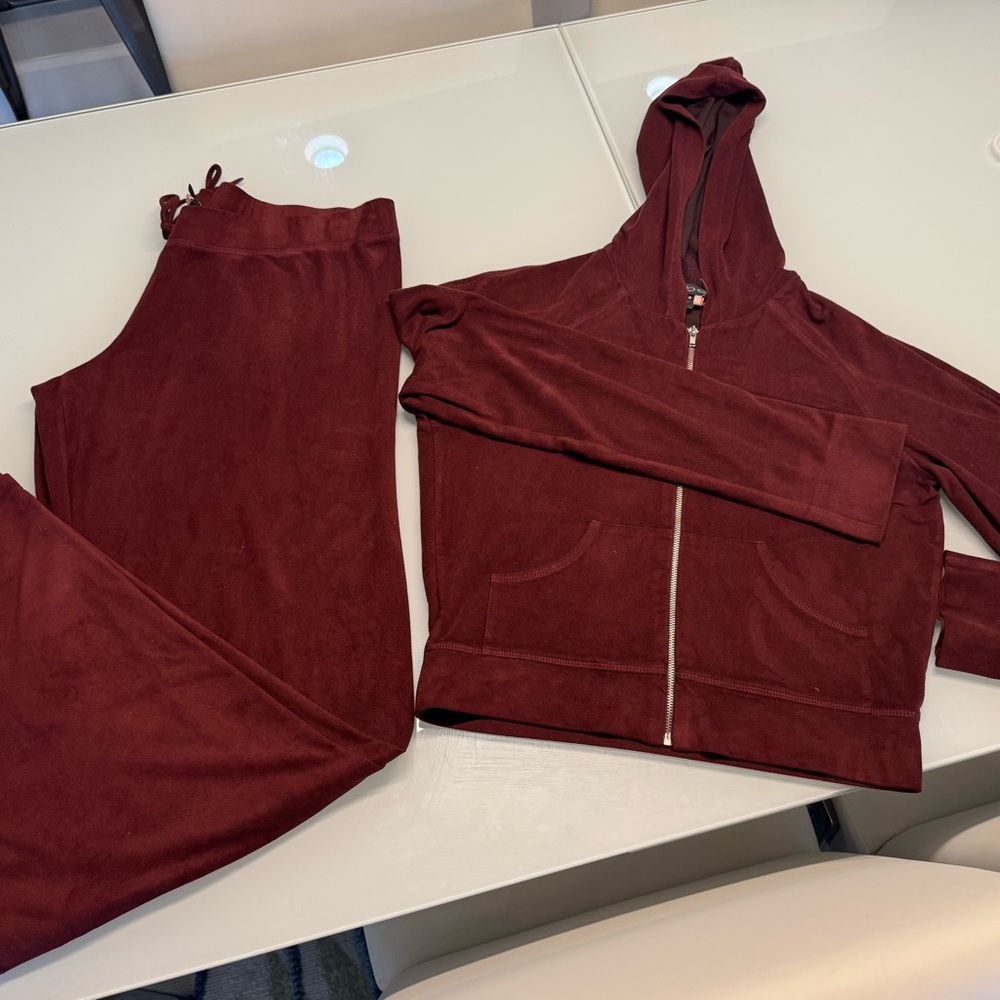 Bebe Burgundy UltraSuede Hooded Tracksuit